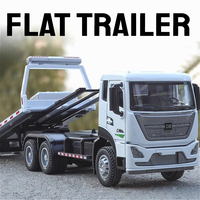1:32 Scale Road Rescue Car Muck Transport Model Toy Flat Trailer Sound Light Engineering Vehicle Models Hobby Ornaments Gifts