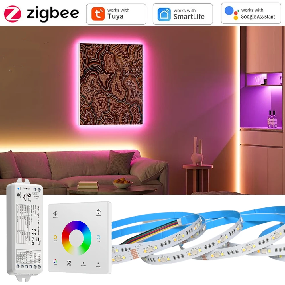 5M 10M 20M Tuya Zigbee RGB+CCT LED Strip 24V 5050 Colorful CCT Flexible Dimmable Room Decor Party Light KIT fr Alexa Google Home