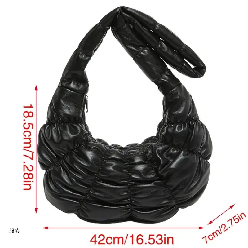 D0UD Women Pleated Puffer Shoulder Bag Padded Quilted Solid Color Crossbody Bag Purse