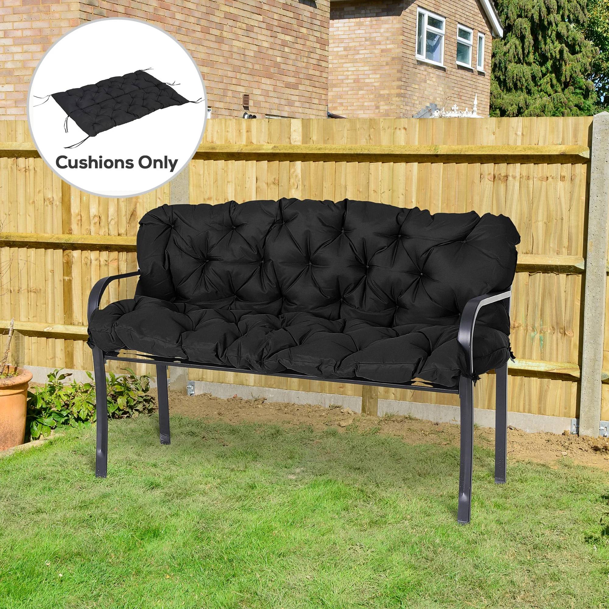 3-Seater Outdoor Seat Cushion, Bench Swing Chair Cushion, Suitable for Patio Garden, Black