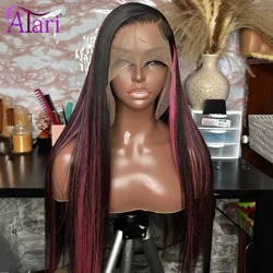 13x6 Transparent Straight Human Hair Wigs Pink Highlights 13x4 Lace Frontal Wig for Women Pre Plucked Brazilian 5x5 Closure Wig
