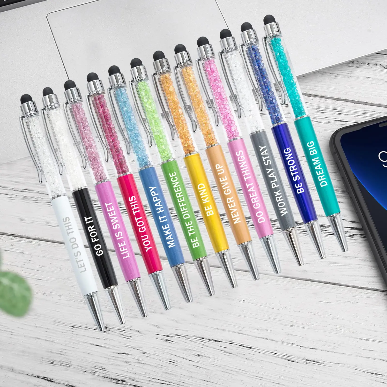 Imagem -04 - Canetas Esferográficas com Tinta Preta Citações Inspiradoras Motivacionais Snarky Tela Touch Stylus Escritório Escrituras Encorajadoras 12 Pcs