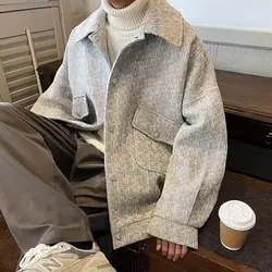 Men's Multi-Color Tweed Texture Coats Loose Fit Collar Jacket Casual Fashion Outerwear for Spring Autumn