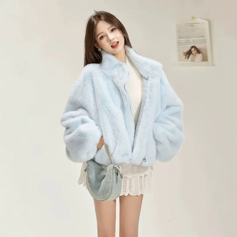 A New Stand-up Collar Faux Fur One-piece Mink High-end Korean-style Faux Mink Fur Short Jacket Zipper That Become Popular Trend