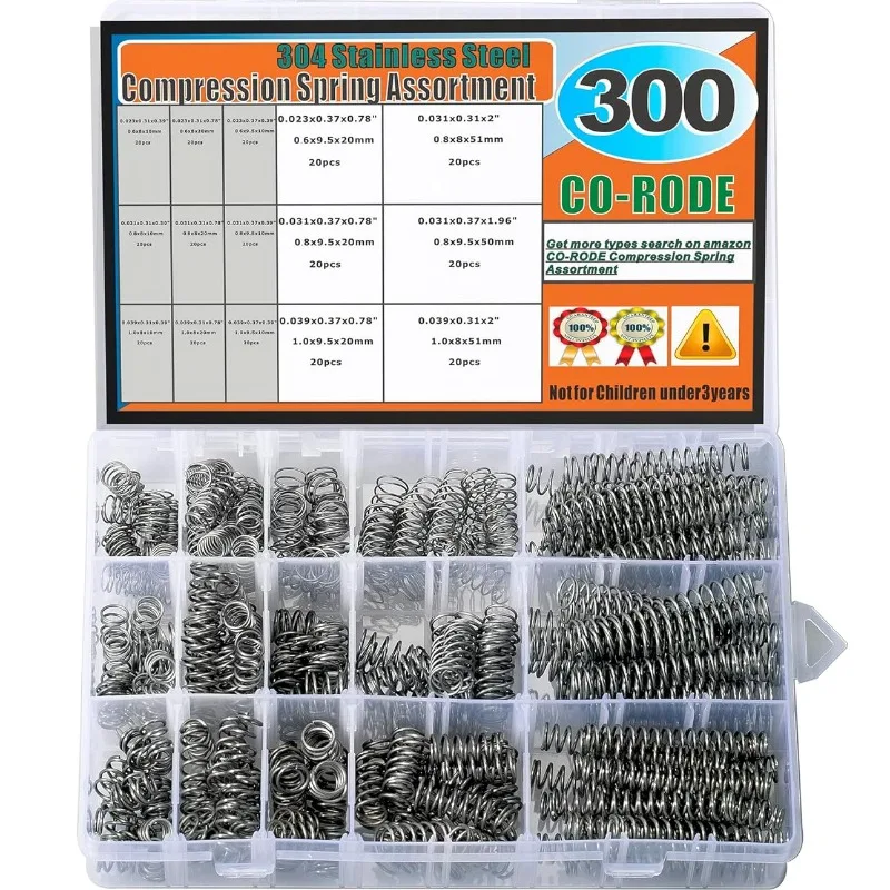 300Pcs Small Compression Spring Assortment Kit Stainless Steel 15 Size Length (0.39-2inch/10mm-50mm) OD(8-9.5mm)