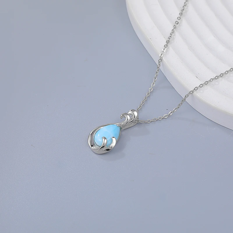 XYOP 925 Sterling Silver Enhances The Sophistication Of Natural Larimar Necklace Jewelry Personality Party