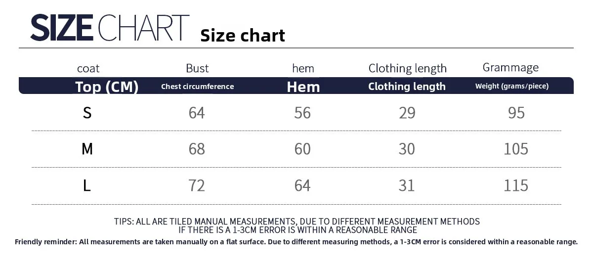 Size chart and fit details