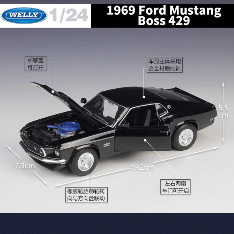 

Welly литой под давлением масштаб 1:24 1969 Ford Mustang Boss 439, имитация сплава, модель автомобиля, сувениры, коллекция, подарочная игрушка, статический дисплей