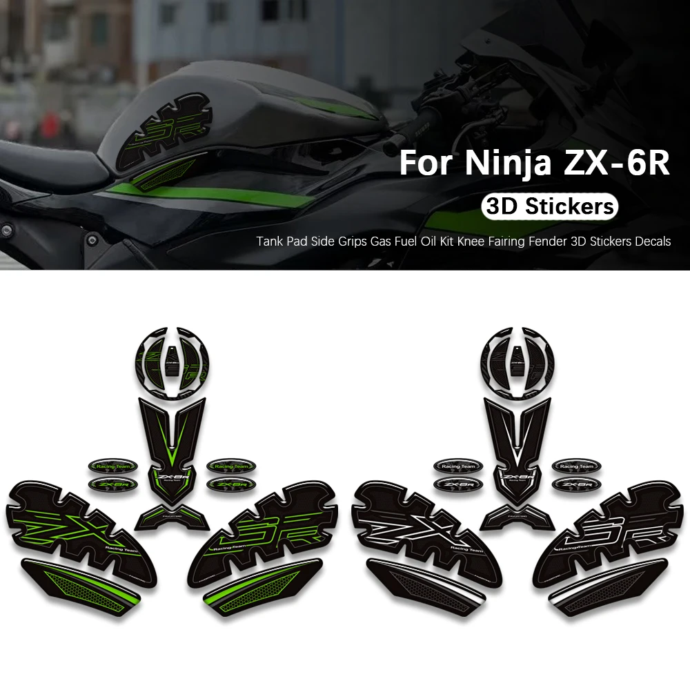 For Ninja ZX-6R ZX6R ZX - 6R Motorcycle Accessories Tank Pad Side Grips Gas Fuel Oil Kit Knee Fairing Fender 3D Stickers Decals