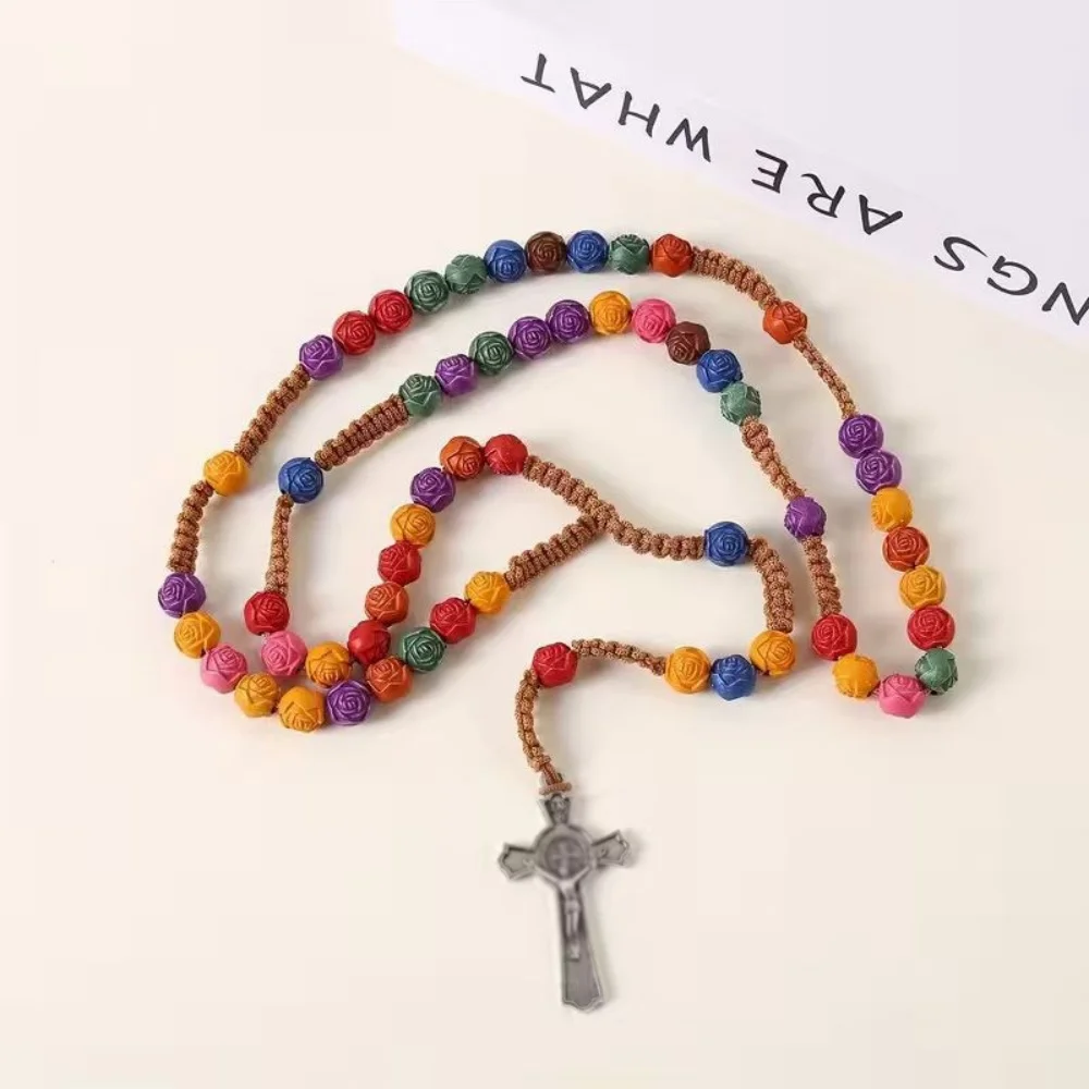 1pcs Resin Colorful Rose Scripture Colored Cross Pendant Necklace For Diy Making Women Necklace Jewelry Accessories