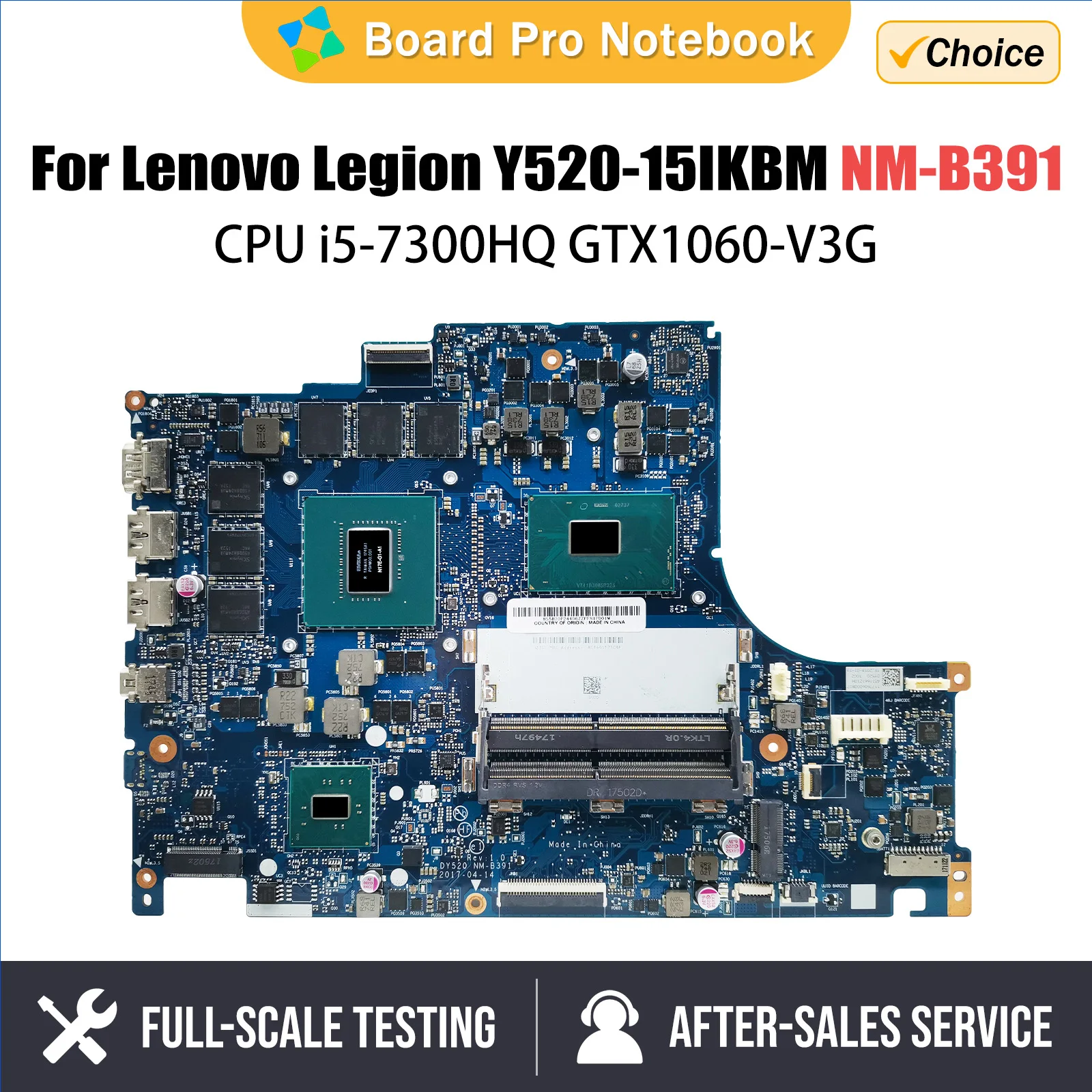 For Lenovo Legion Y520 Y520-15IKBM Laptop Motherboard With CPU i5-7300HQ GTX1060-V3G BY520 NM-B391 FRU 5B20P24353 100% Test