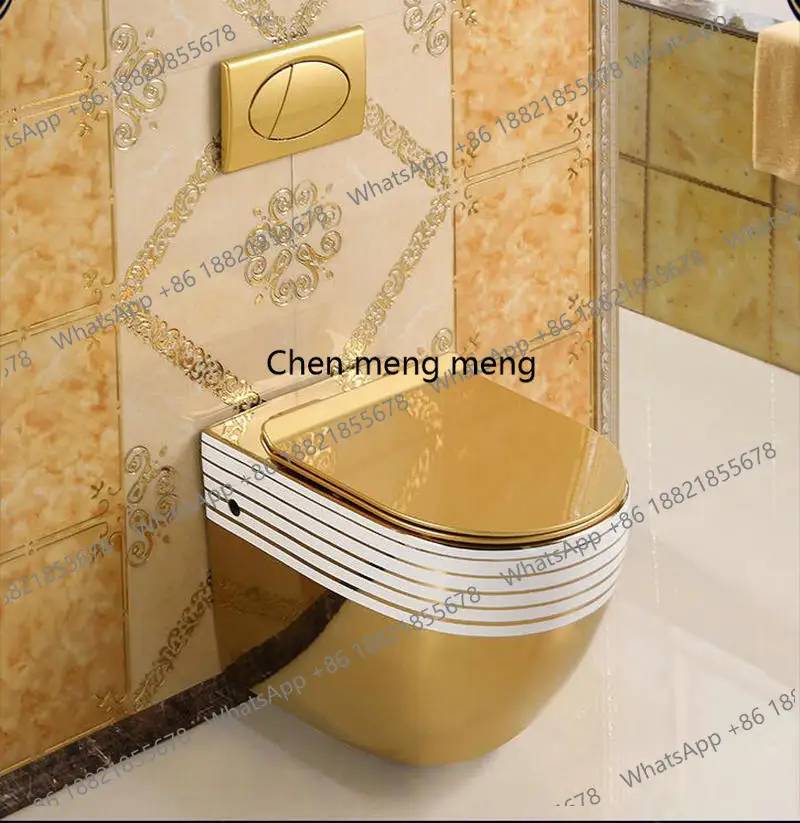 Golden Artistic Wall Hang Toilet Closestool WC Pan P-Trap Toilet Wash Down Gravity Flushing Wall Hang Toilet