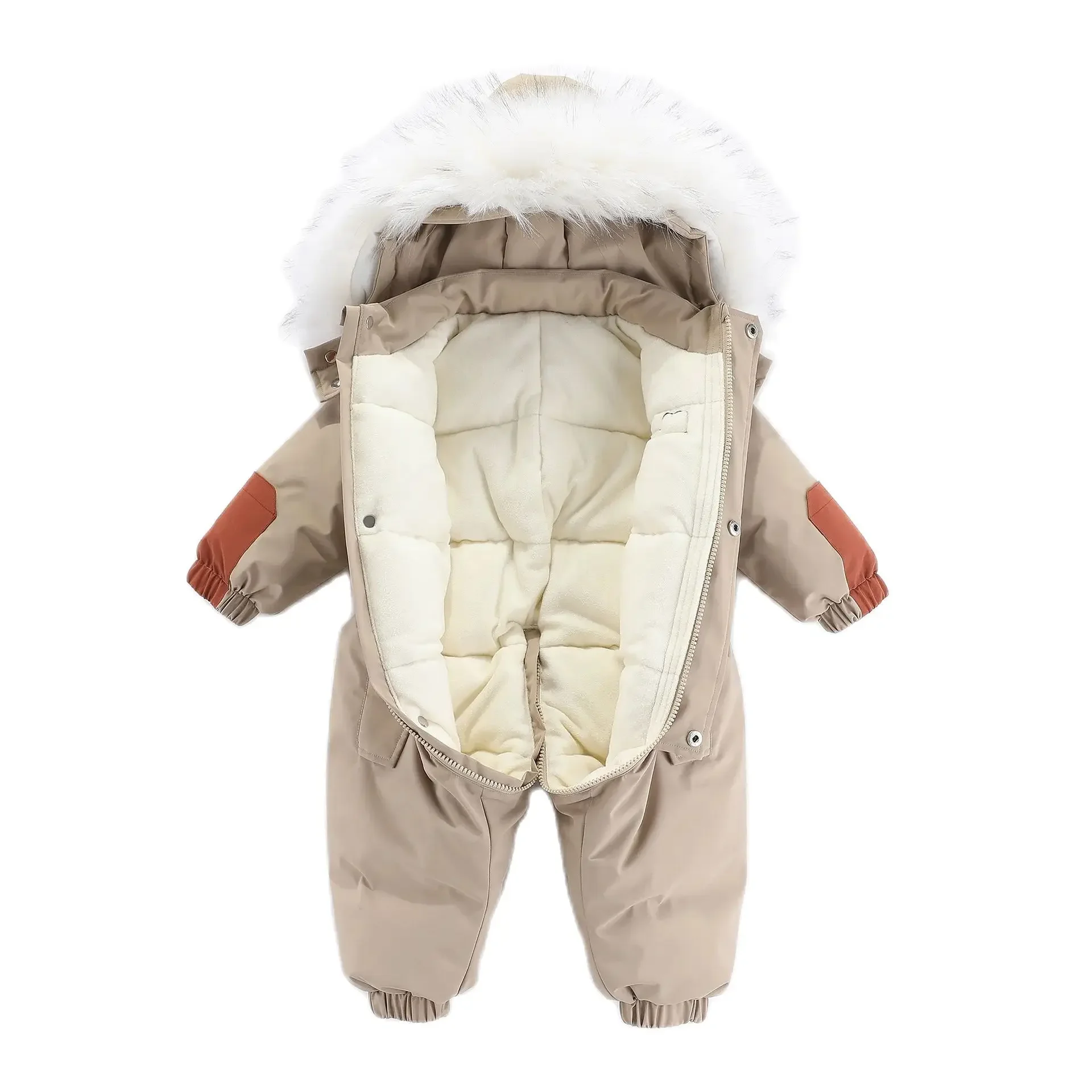 -30 Degree Winter Baby Jumpsuit Warm Baby Ski Suit Plus Velvet Boys Overalls Baby Girl Clothes Children Waterproof Down Jacket