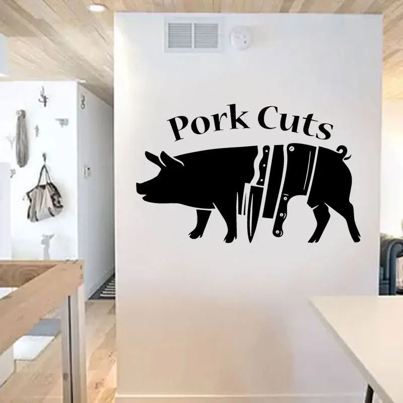 Butcher Pork Wall Decal Pig Vinyl Home Decor for Kitchen Butcher Cuts Decoration Sticker Removable Abattoir Sign Wallpaper Z641