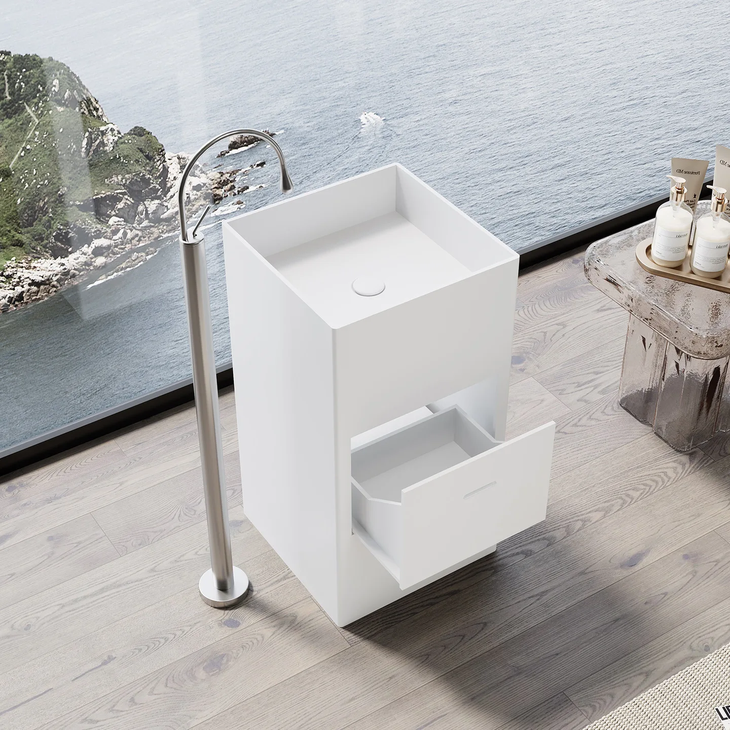 One-piece floor-to-ceiling with drawer storage Artificial stone wash basin Pillar basin B & B Hotel Household Source Factory