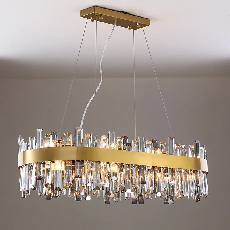 

Modern crystal chandelier for dining room home decor gold led cristal lamp oval design kitchen island hanging light fixture