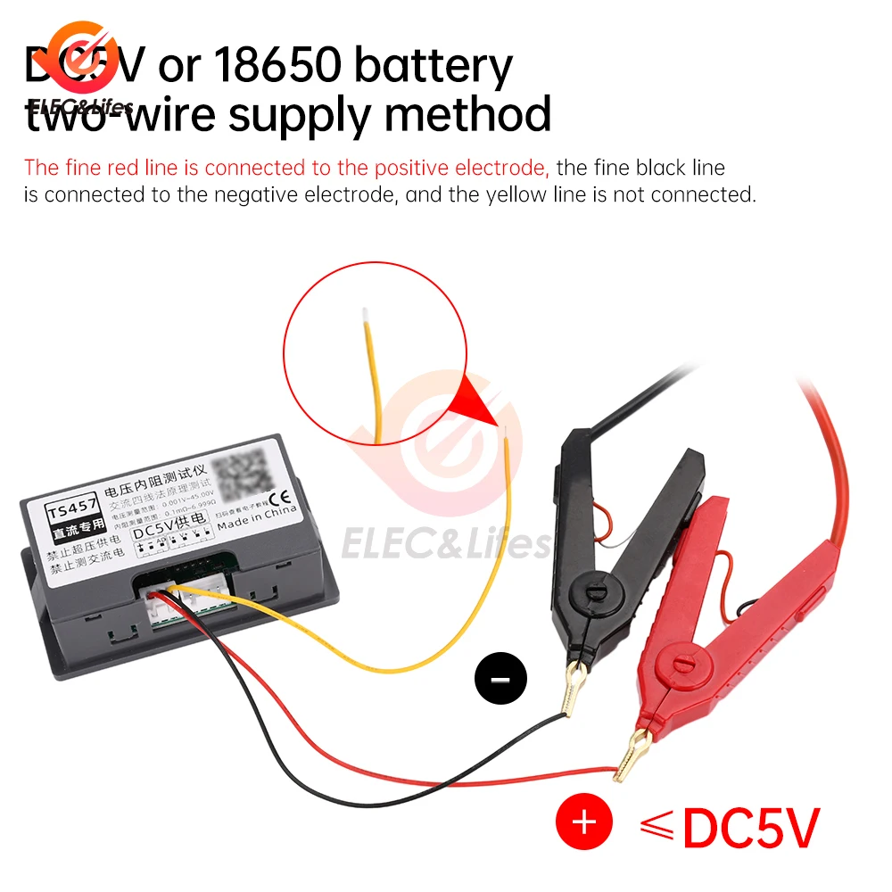 TS457 DC5V Voltage Internal Resistance Tester Detector AC 4-Wires Adjustable Voltmeter Battery Analyzer Tool With Kelvin Clip