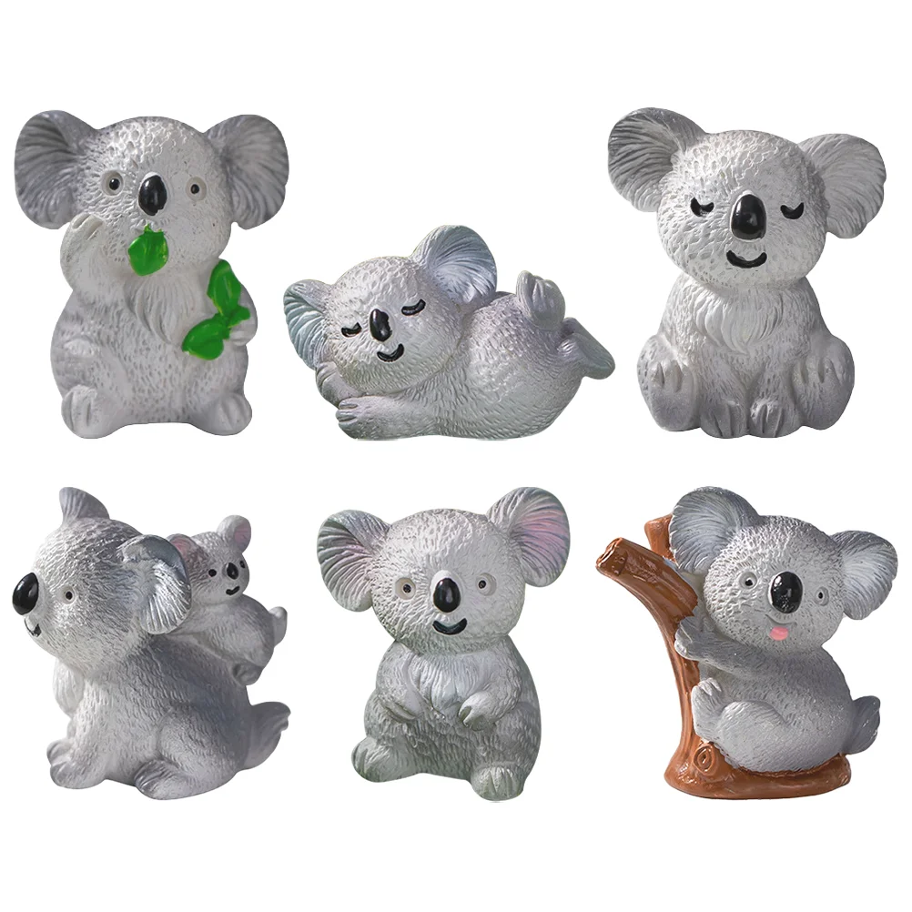 6 Pcs Koala Miniature Figurines Cute Resin Craft Animal Decor Grey Landscape Figure Statue