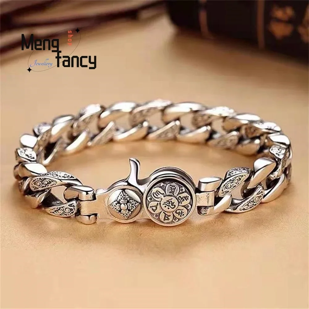 

Silver-plated Bracelet Men's Six-word Truth Can Rotate the Fashion Wide Version Overbearing Personality Atmospheric Fine Jewelry