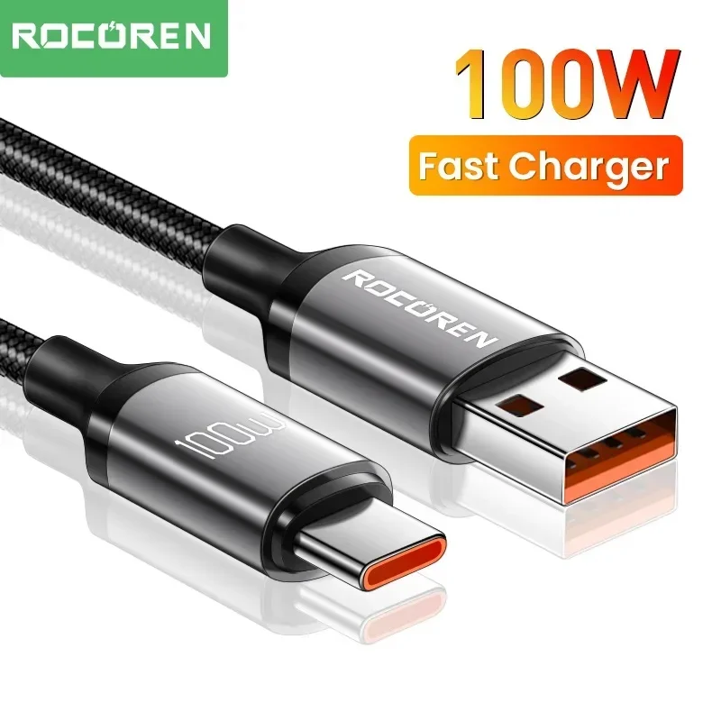 Rocoren USB Type C Cable 100W Fast Charging Charger Cable For Xiaomi Poco F4 F3 Realme Huawei 7A Supercharge USBC Data Wire Cord