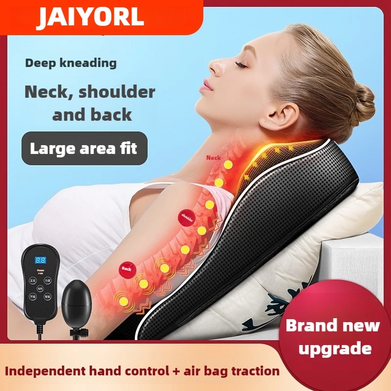JAIYORL 전기 마사지 목 베개, 지압 머리, 경추 견인 바디, 등 허리 마사지기, 자동차 난방 진동 마사지