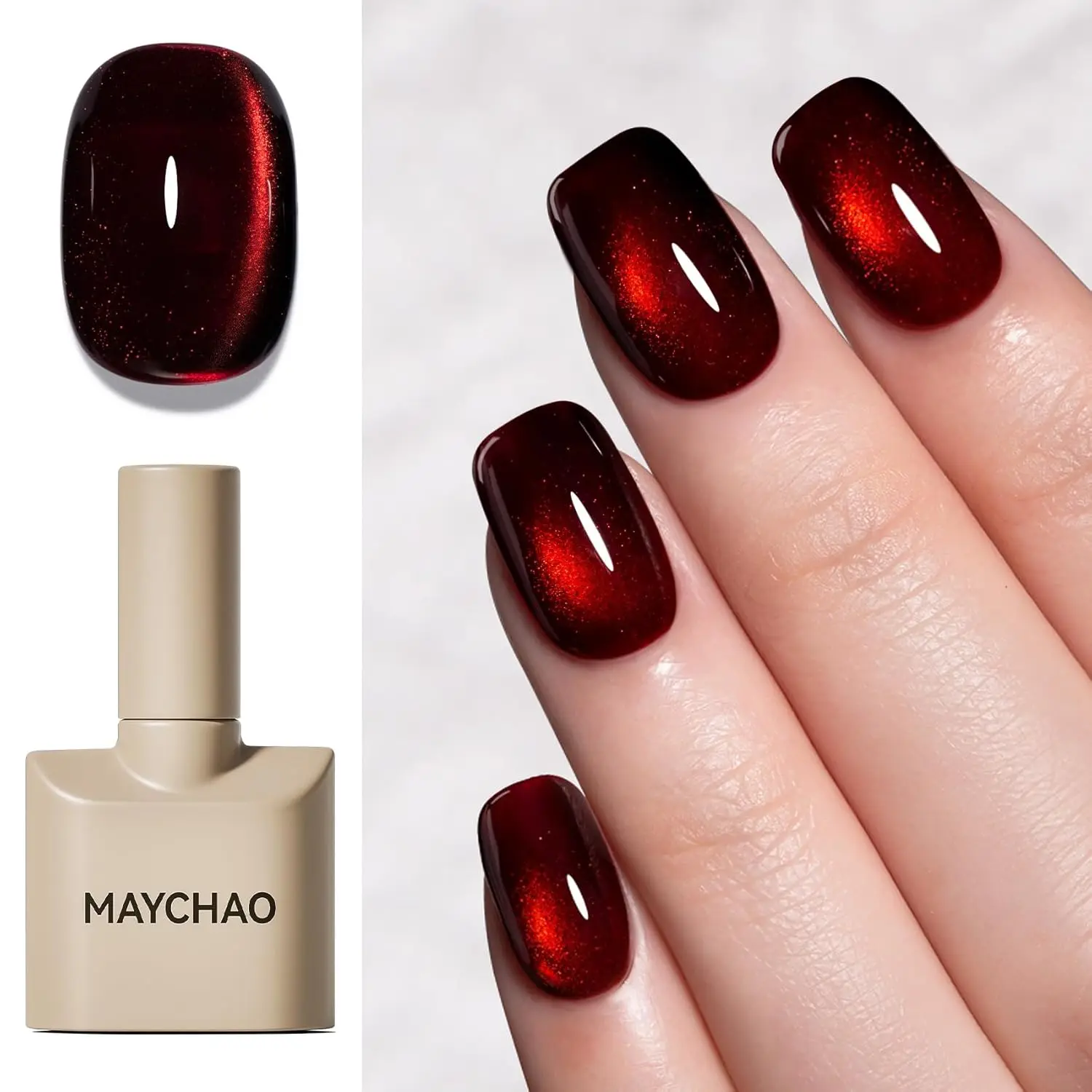 

15ML Dark Cherry Red Cat Eye Gel Nail Polish - Magnetic Soak Off Gel for Nail Art, 0.5 OZ
