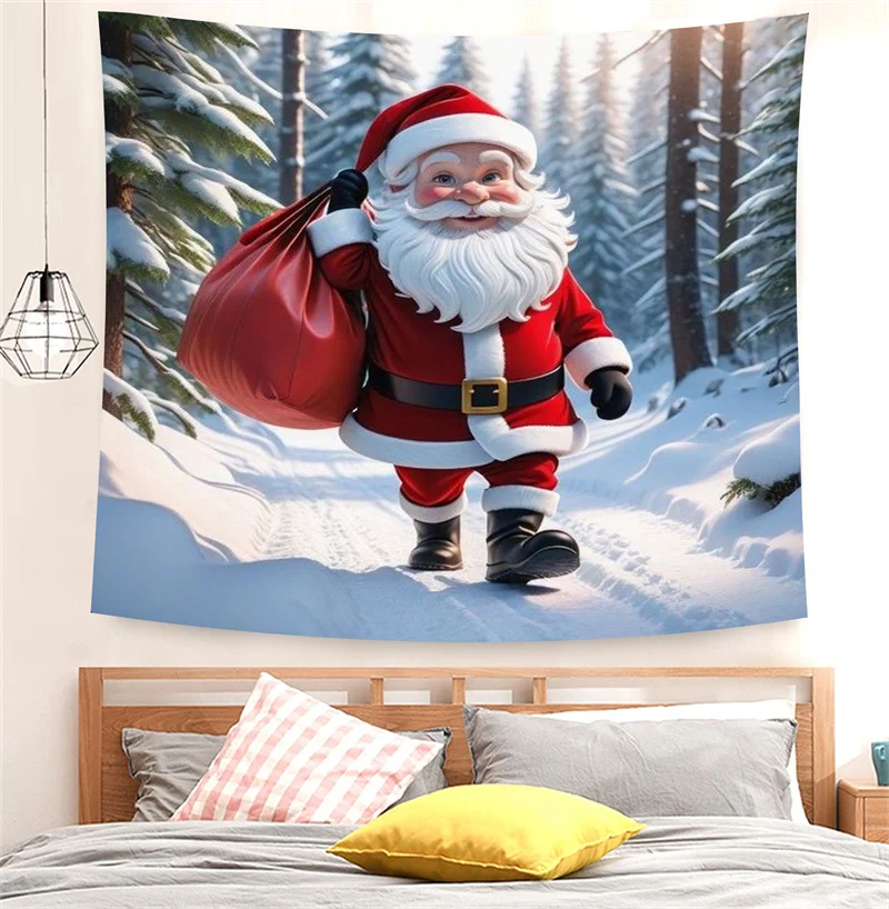 Merry Christmas Decoration Tapestry Santa Claus Tree Art Background Cloth Children Living Room Home Decor Wall Decoration