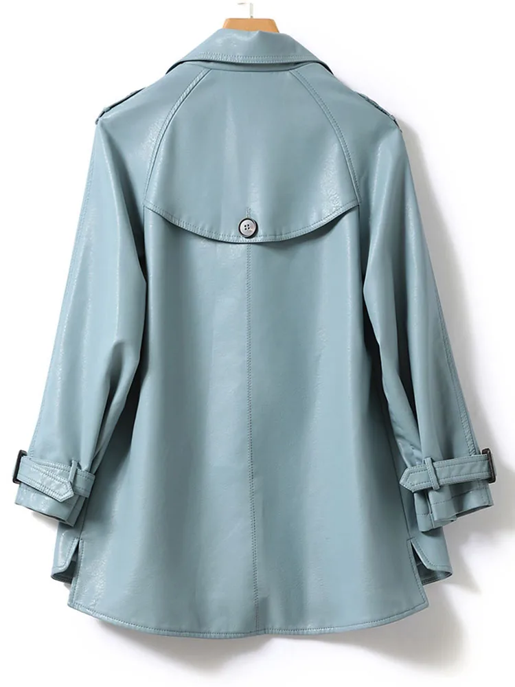 ミディアムからロング丈の女性のルーズフィット 2025 春服新しいウインドブレーカー スタイルのレザー ジャケット気質トレンディなコート