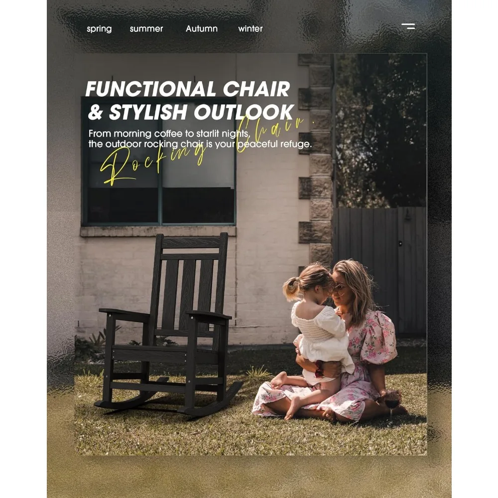 Set di 2 sedie a dondolo da esterno di grandi dimensioni, sedie a dondolo da patio resistenti alle intemperie per portico, dondoli in polietilene ad alta densità con