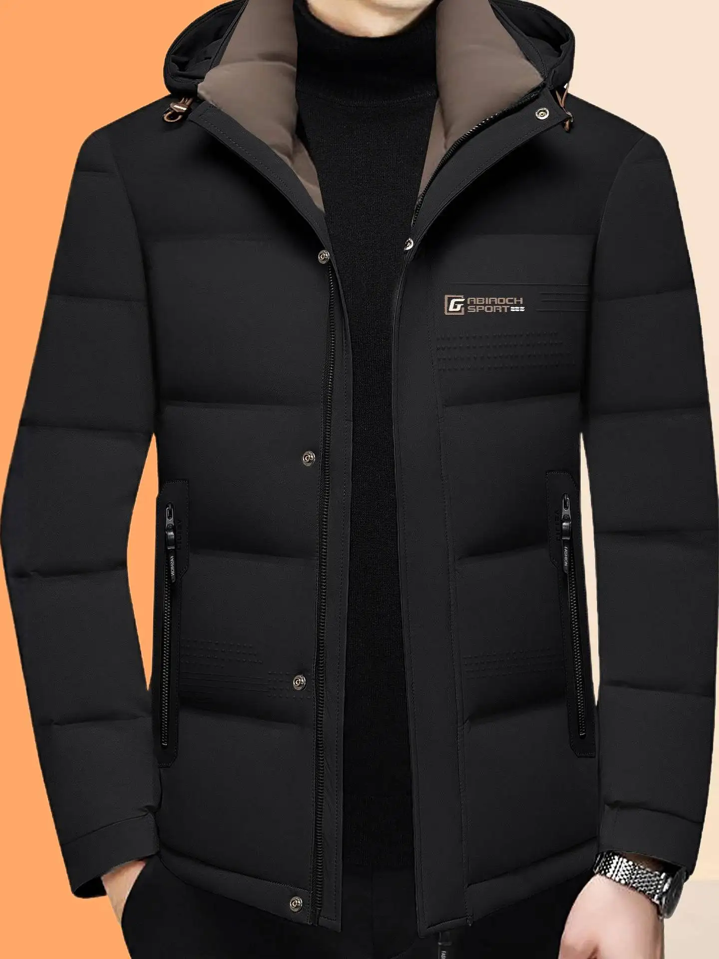 

Men's Casual Hooded down Jaet Thi Warm Du down Outerwear Winter New Sle Faionable Dad Clothes Cold Resistance