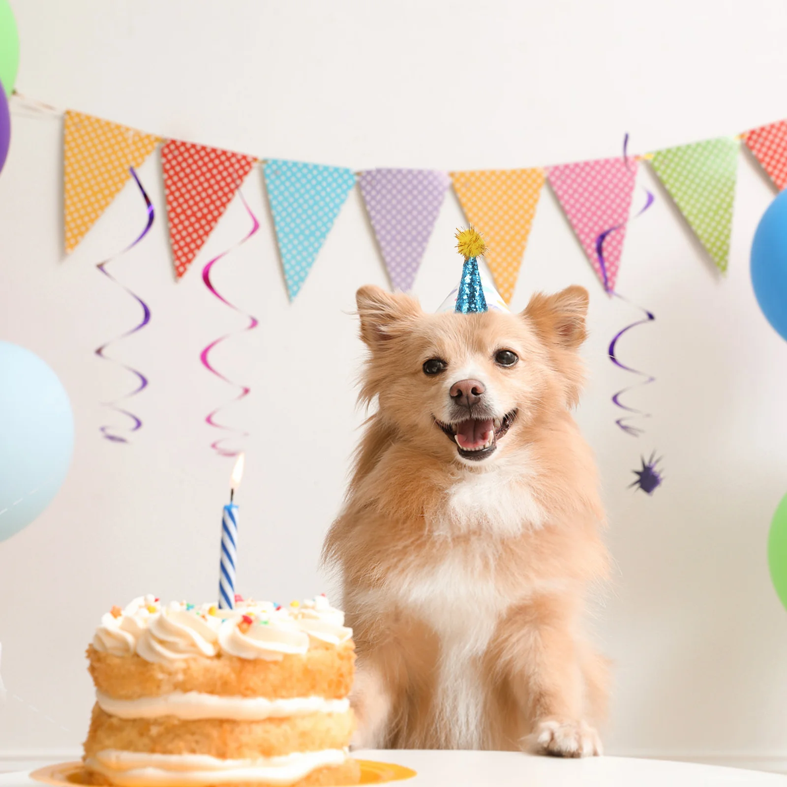 

10Pcs Small Pet Birthday Hat for Dogs Cats Puppy Kitten Party Hat with Pompom Comfortable Fit Birthday Celebration Decoration