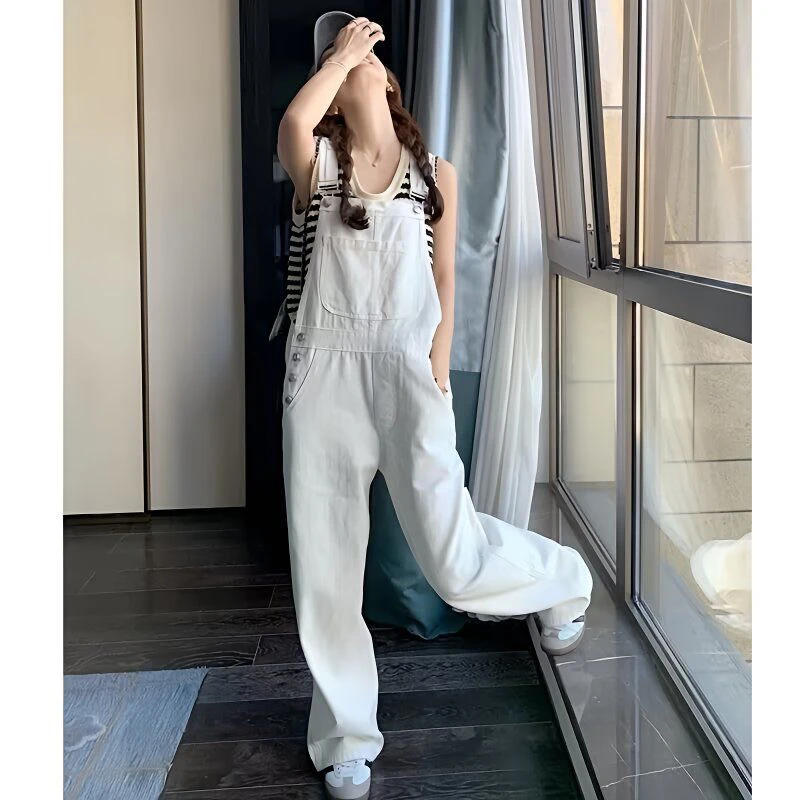 

Ретро-американские рабочие брюки для женщин: повседневные широкие брюки с высокой талией, свободного кроя, универсальные, на бретелях, для работы и отдыха