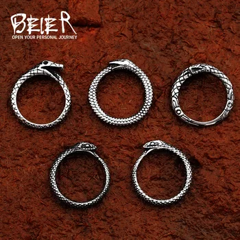 Beier 316L Rvs Neus Viking Mode Stijl Scandinavische Snake Head Ring Voor Mannen En Vrouwen Sieraden Amulet Vintage LR703