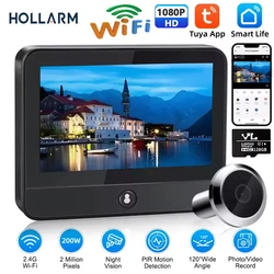 Hollarm Tuya WiFi inteligente Radar puerta Digital Peepholes cámara ojo 4,3 pulgadas 1080P Video timbre PIR visión nocturna detección de movimiento