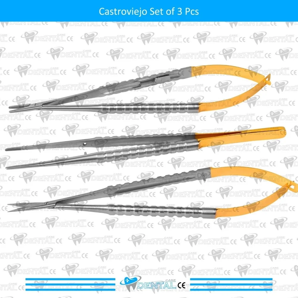 

3PCS/lot TC Castroviejo Needle Holder Surgical Scissor Forceps 14CM Dental Micro Tweezers Surgery