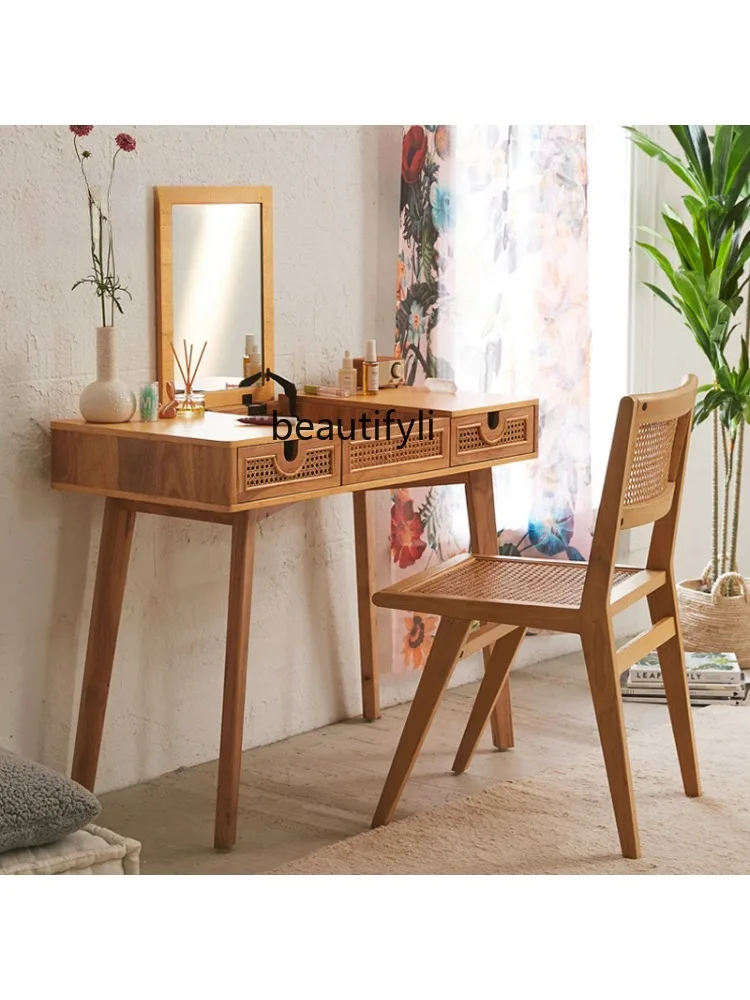 Indonesia Real Rattan Dresser Nordic Bedroom Ash Desk Modern Minimalist Multi-Functional Small Apartment Dresser furniture