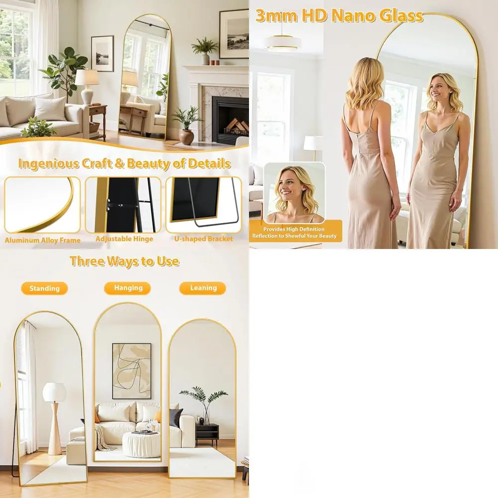 

Арочное напольное зеркало золотого цвета, 58x21 дюймов, большое настенное зеркало в полный рост для спальни и гостиной