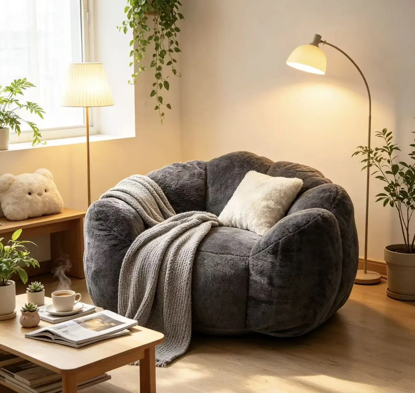 Large Petal Cloud Lounge Chair, Artificial Rabbit Velvet Lazy Sofa, Cozy Wrap-Arm Single Seat for Bedroom, Living Room & Gaming view 3