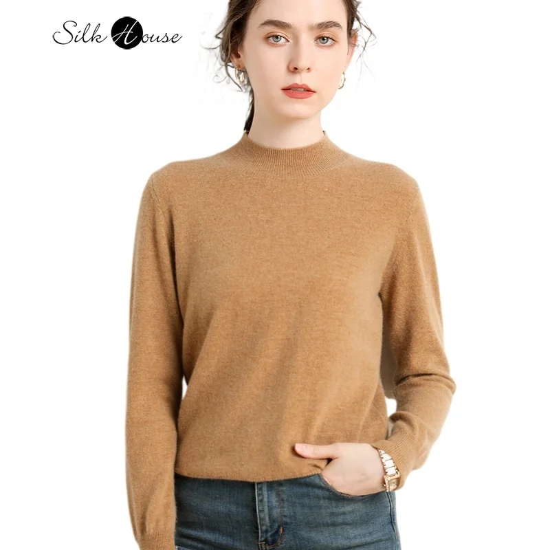 

30% кашемир, 70% шерсть, осень и зима, новый женский модный классический свободный теплый базовый свитер с полувысоким воротником