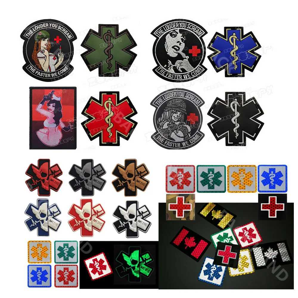 Rescue Snake PVC Badge MEDIC Skull Medical Armband IR Glow-in-the-dark Criss Medical Rescue Kit Sticker Military Patches HOOK