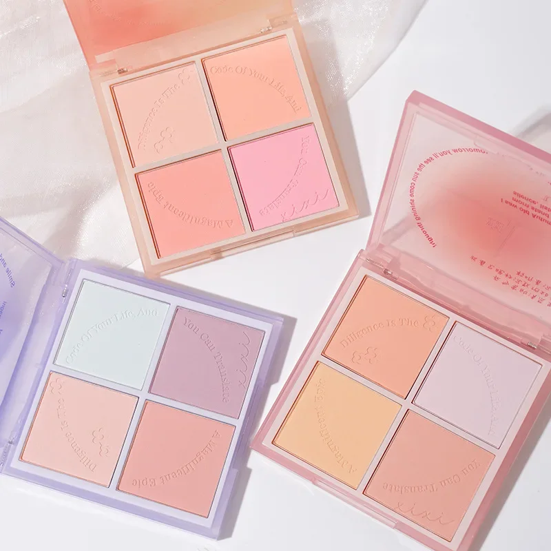 Paleta de rubor de lavanda mate de 4 colores, sombra de ojos desnuda, colorete en polvo Natural, paleta de Maquillaje facial multifuncional, cosméticos