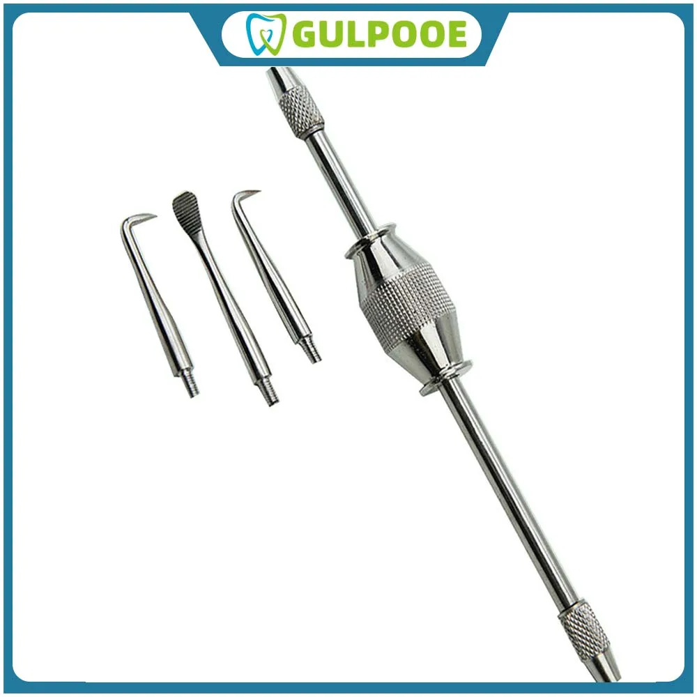 

GULPOOE Dental Broken Root Drill Remnant Extractor 1 Set With 3 Tips Press Button Stainless Steel Dental Crown Remover Tool