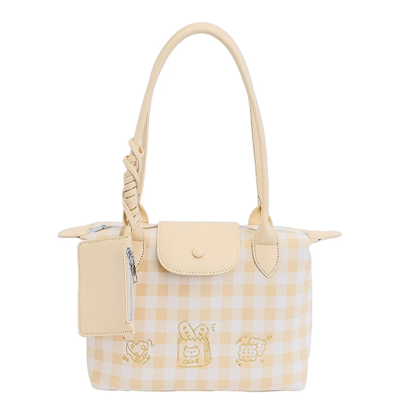 

Женские сумки. Клетчатая женская сумка большой вместимости, новинка 2025, летняя повседневная сумка через плечо Joker, текстурированная студенческая сумка-тоут в классе