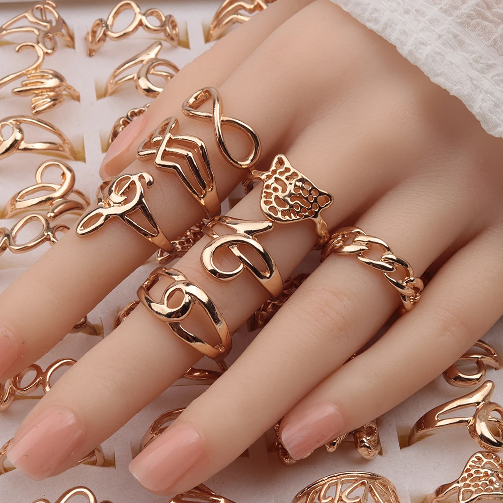 20Pieces/Lot Carved Flowers Animal Vintage Alloy Rings Women Charm Luxury Party Gift Hollow Out Accessory Jewelry Set