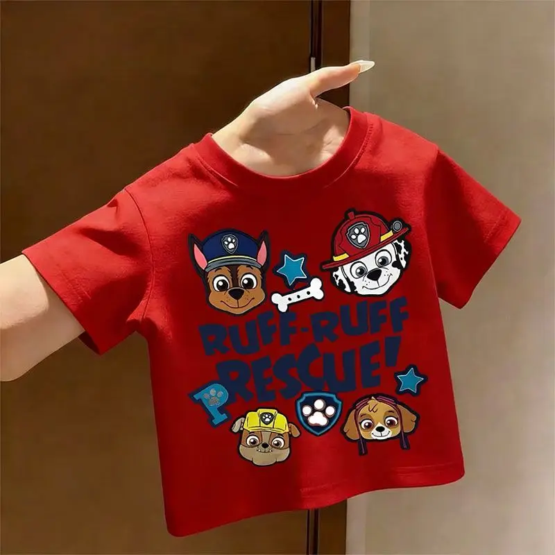 Paw Patrol T-Shirt Kids Boys Girls White Short Sleeve Round Neck Ruff Ruff Rescue Chase Marshall Rubble Skye Cartoon Dog Print