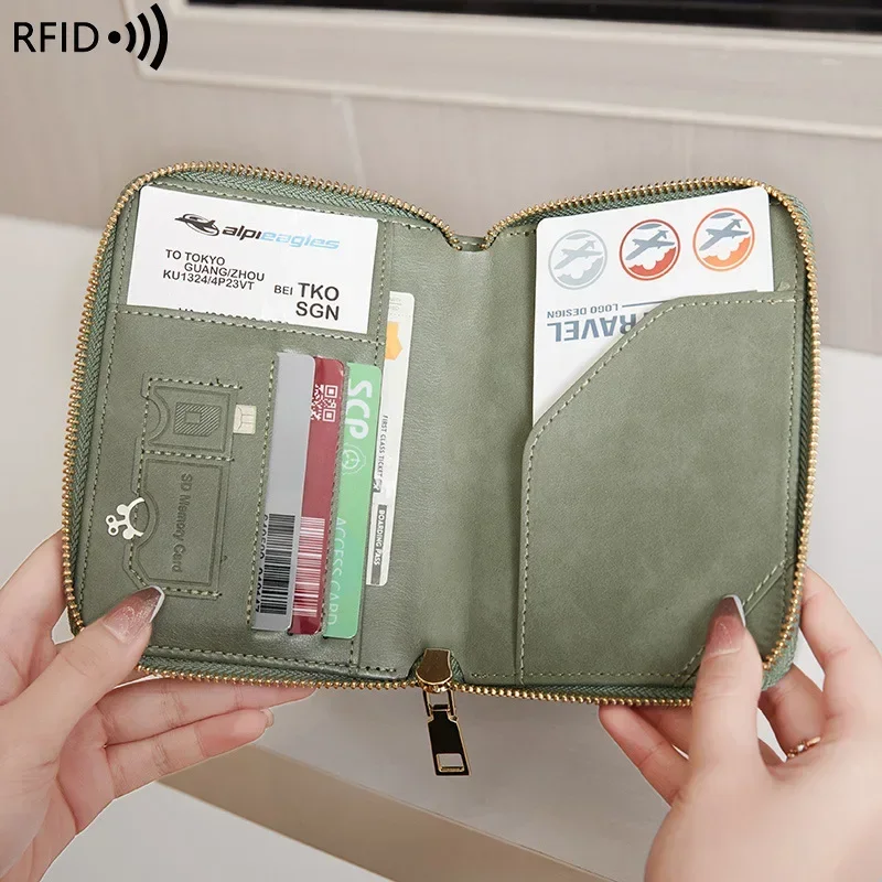 New RFID passport bag cover zipper short travel passport holder multi-functional storage document bag card bag coin purse