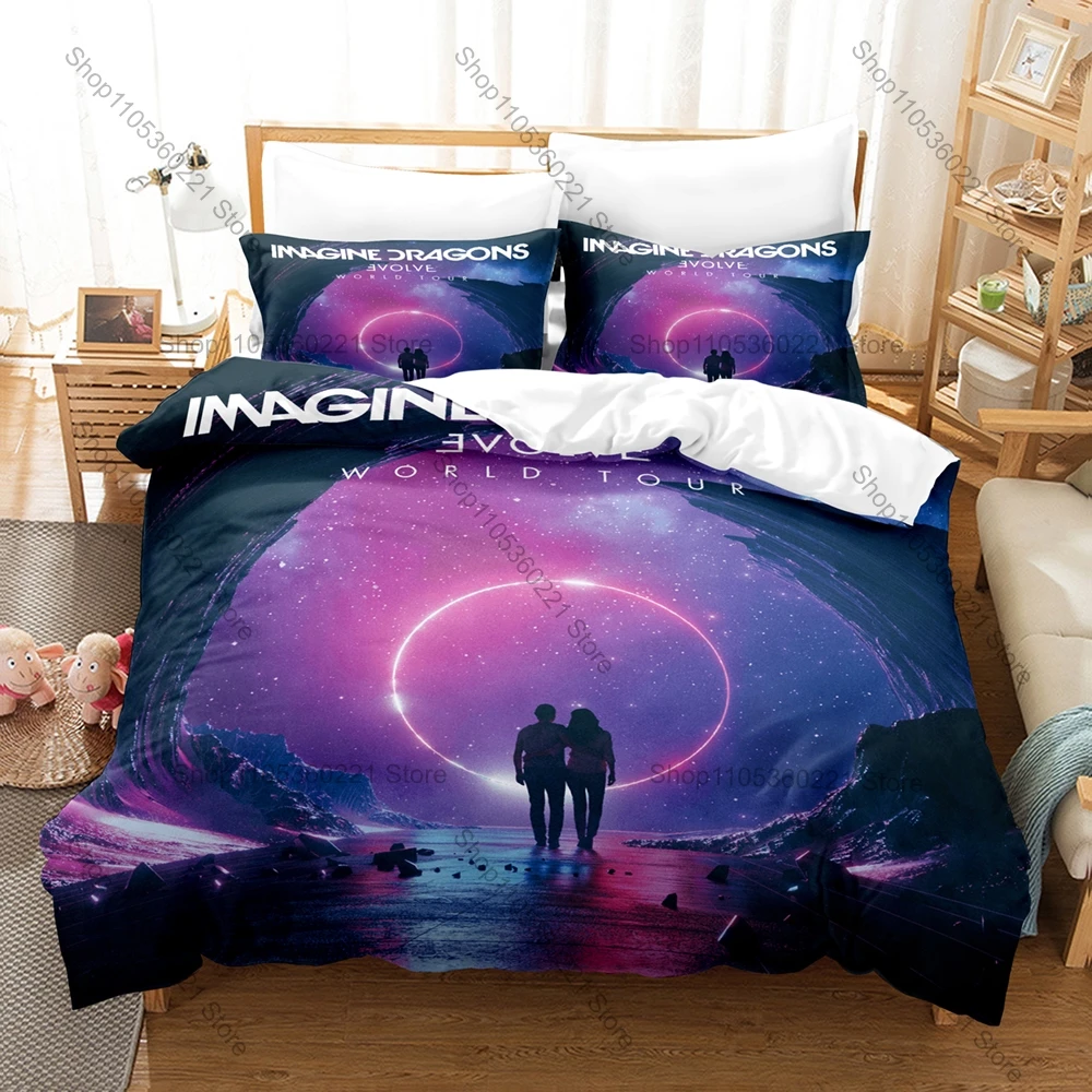 Ensemble de literie Imagine Dragons, housse de couette + 2 taies d'oreiller, groupe de rock alternatif Evolve Neon Sci-Fi, décoration de chambre à coucher