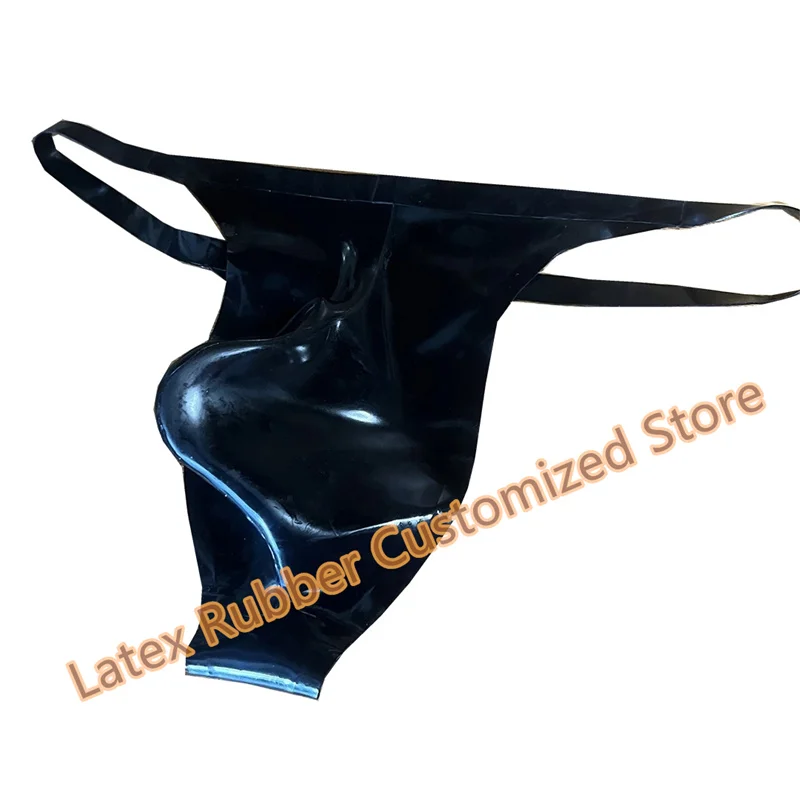 Sexy Latex Thong Rubber T-back Briefs with Crotch Big 3D Pouch Space Male Shorts Handmade Underwear