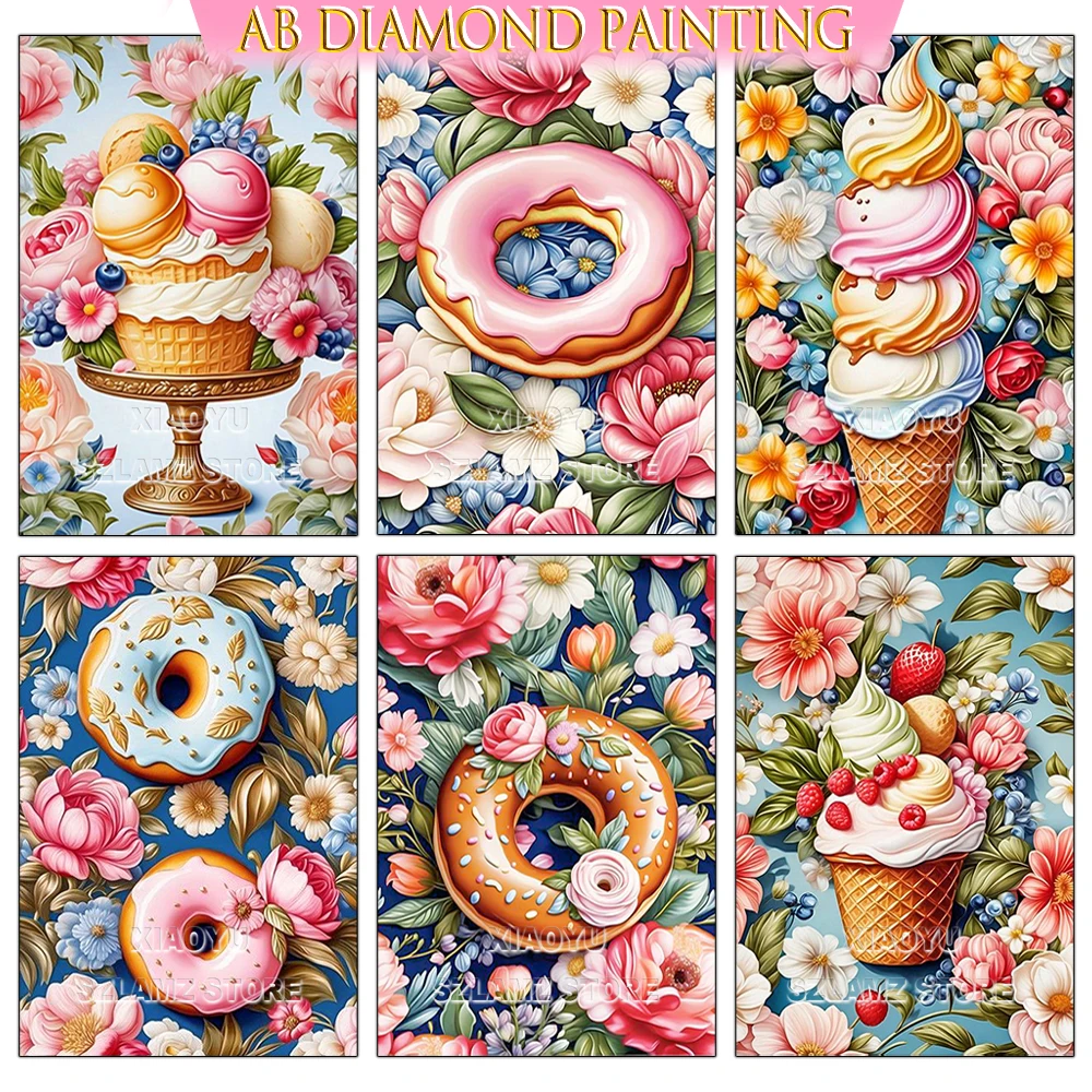 Erwachsene Anfänger DIY AB Diamant Malerei Set Blume Eis Donut Diamant Stickerei Mosaik Kunst Kreuz Stich Hause Wand Dekor