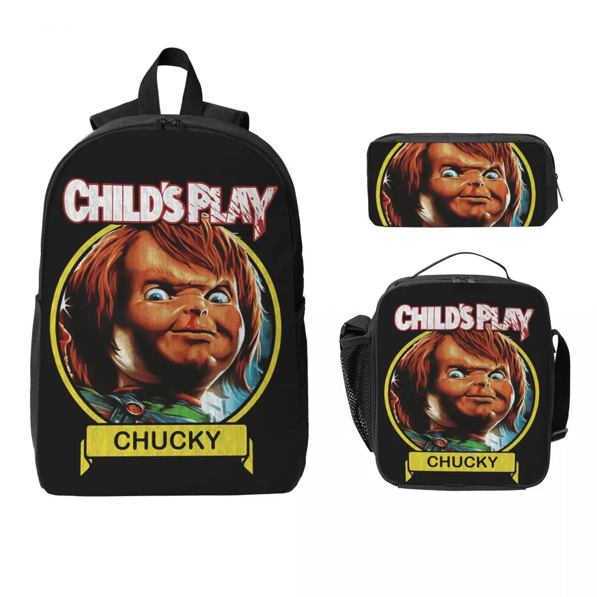 

Chucky See You In Hell Backpack Student Boys Girls BookBag School Bag Laptop Shoulder Bags 3ps Insulated Lunch Bag Pencil Case